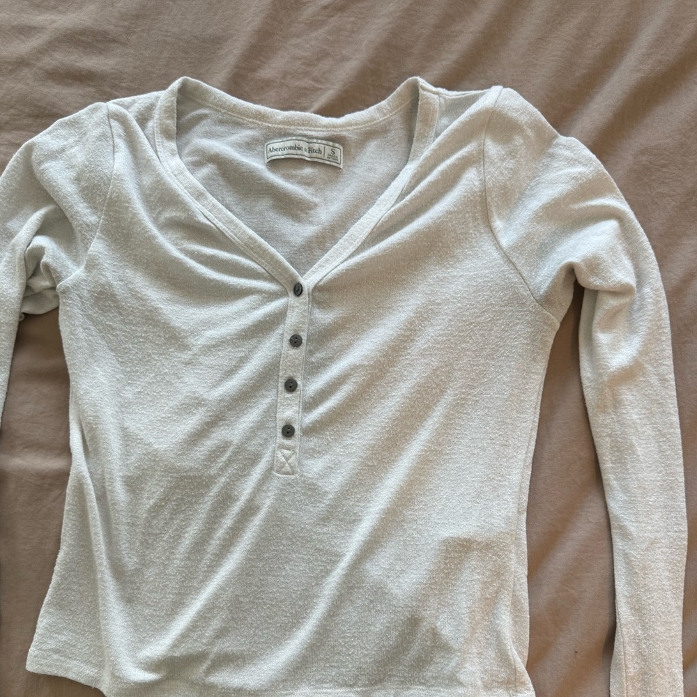 Abercrombie & Fitch long sleeve Henley shirt in white